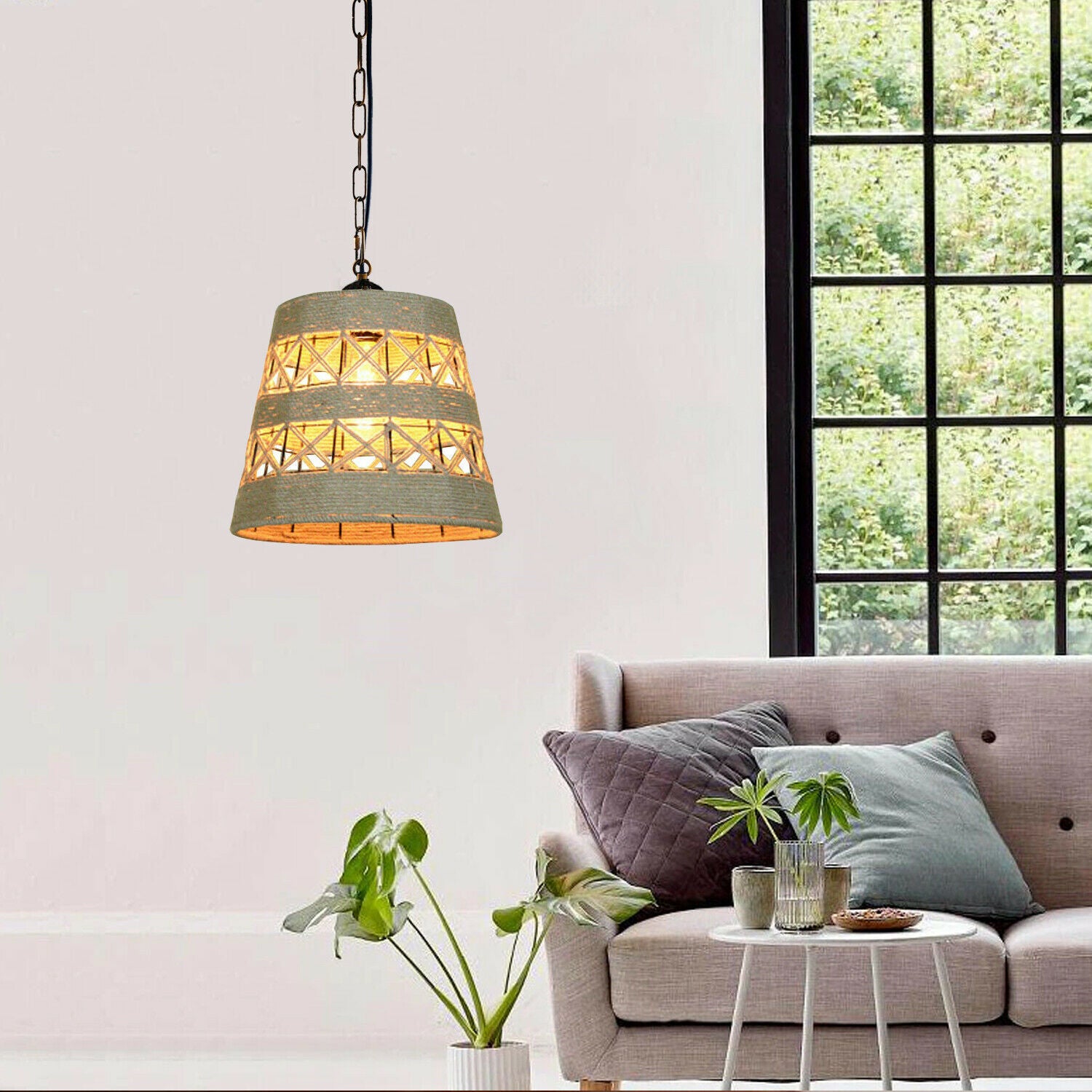 Drum Shape Ceiling Pendant Light Hemp Rope Hanging Light E27 Lamp Shade~1534 - LEDSone UK Ltd