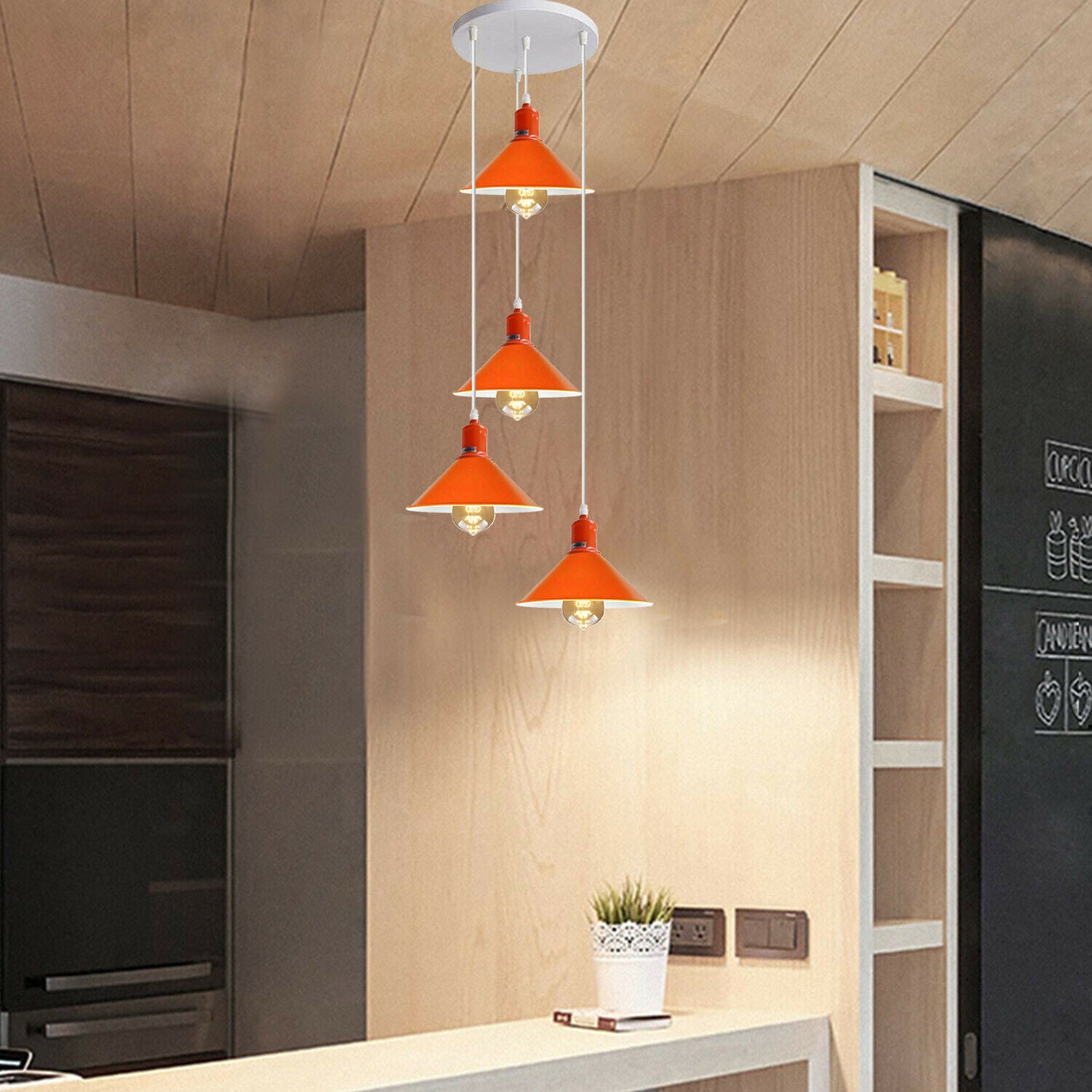 Four Outlet Retro Modern Orange Ceiling Pendant Industrial Light Shade Chandelier~1581 - LEDSone UK Ltd