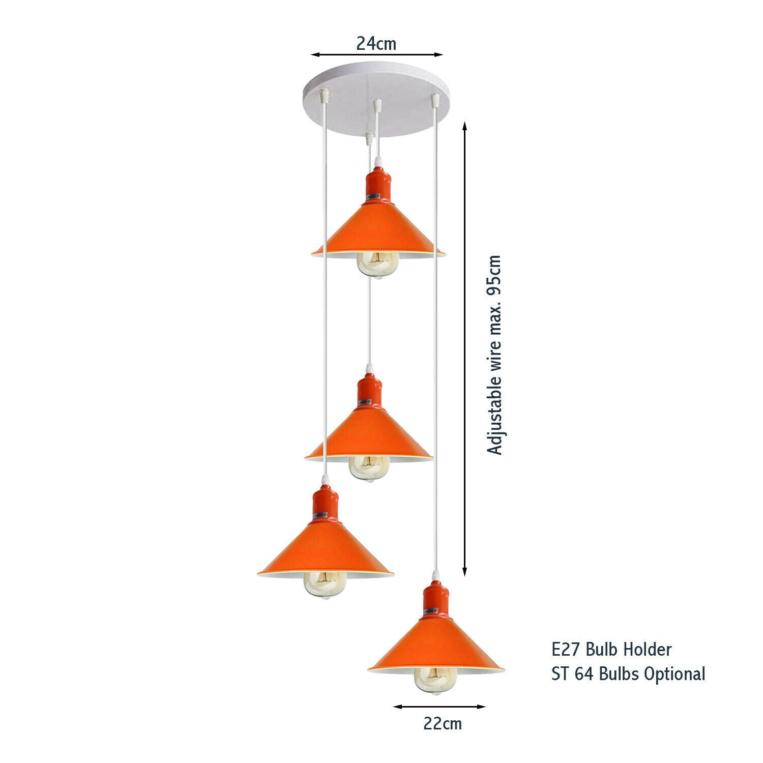 Four Outlet Retro Modern Orange Ceiling Pendant Industrial Light Shade Chandelier~1581 - LEDSone UK Ltd
