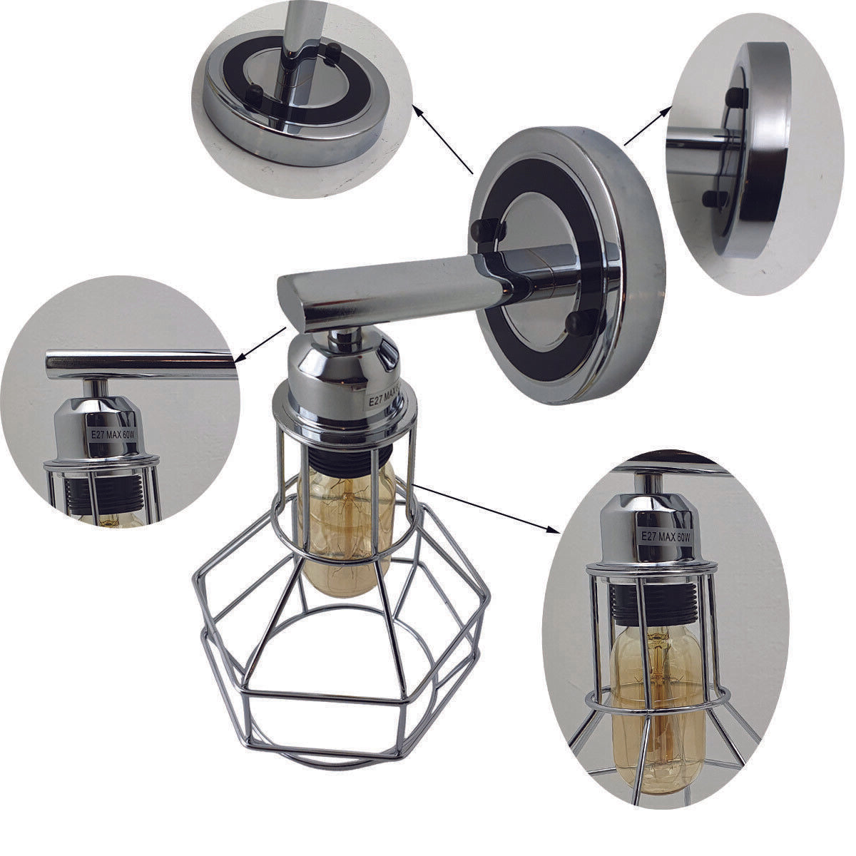 Retro Vintage Industrial Wall Mounted Lights Chrome Sconce Lamps~2539 - LEDSone UK Ltd