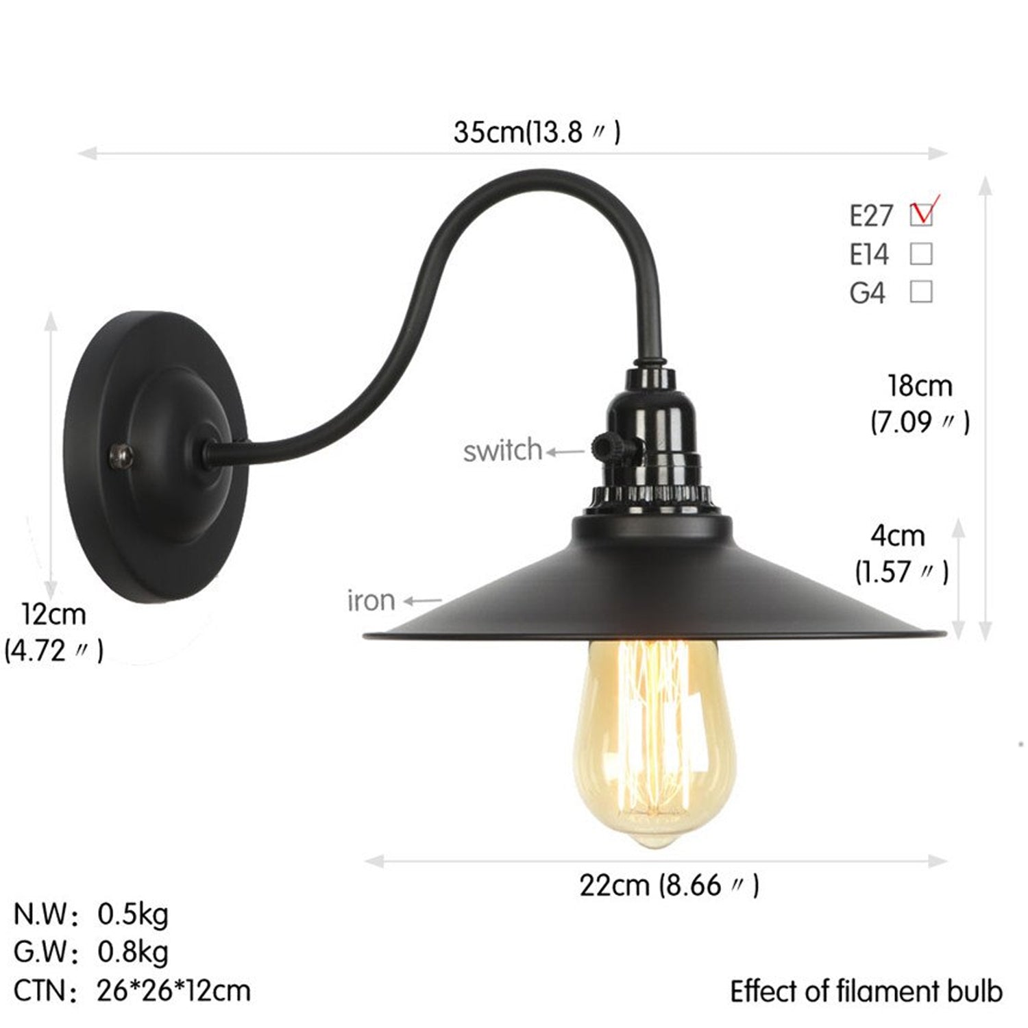 Retro Vintage Light Shade Ceiling Lifting Swan Neck Industrial Wall Lamp Fixture~2674 - LEDSone UK Ltd