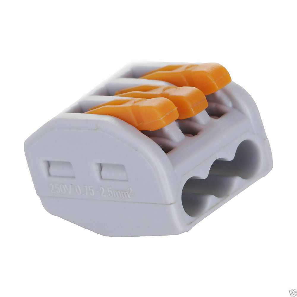 3 Way Reusable spring lever terminal block electrical cable clamp wire 3 connector~2036 - LEDSone UK Ltd