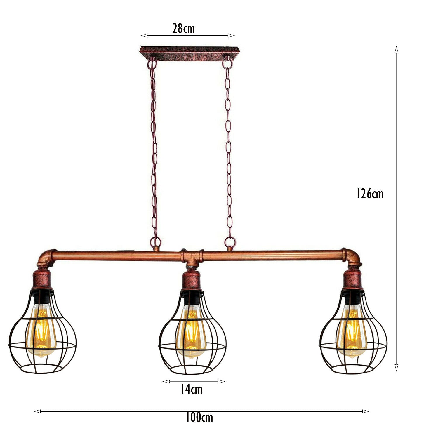 Rustic Red Retro Pendant Pipe Light 3 Head Cage image