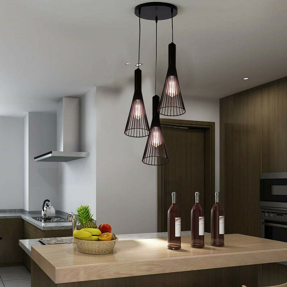 Rustic 3 Lights Industrial Pendant Light E27 Hanging Light Fixture~2693 - LEDSone UK Ltd