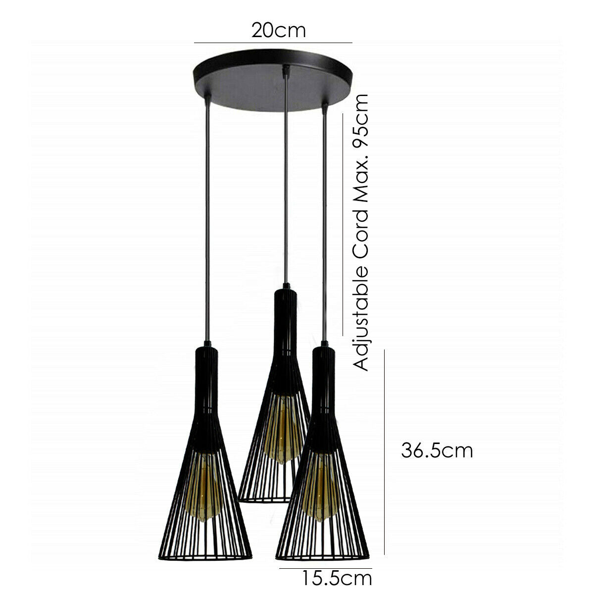 Rustic 3 Lights Industrial Pendant Light E27 Hanging Light Fixture~2693 - LEDSone UK Ltd