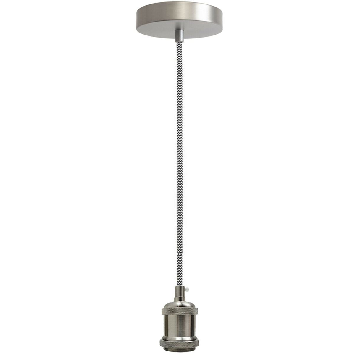 1m Black & White Round Cable With Satin Nickel Pendant Holder~1696 - LEDSone UK Ltd