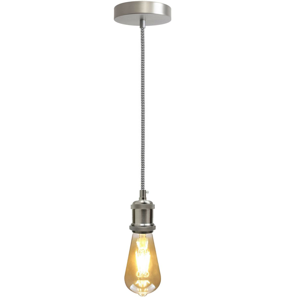 1m Black & White Round Cable With Satin Nickel Pendant Holder~1696 - LEDSone UK Ltd