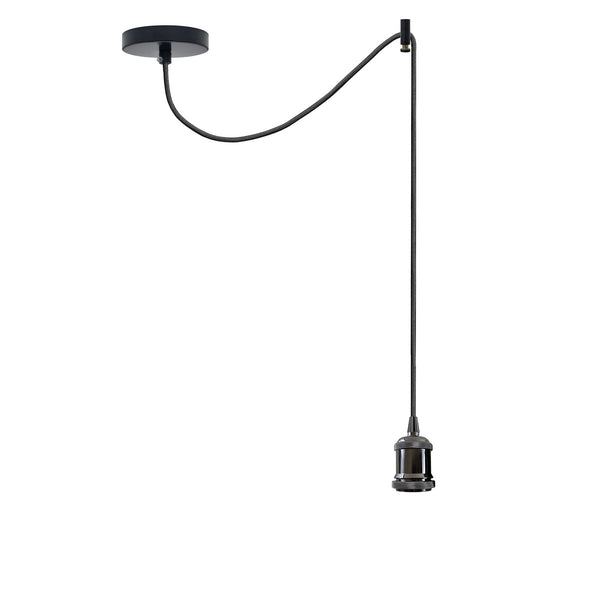Spider Plafond Hanglamp 2m Stoffen 3-Aderige Kabel E27 ~4483 – Glanzend zwart / Nee