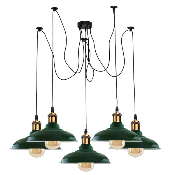 5-weg Spider plafond hanglamp metalen gebogen kap ~ 3399 – Groente / Nee