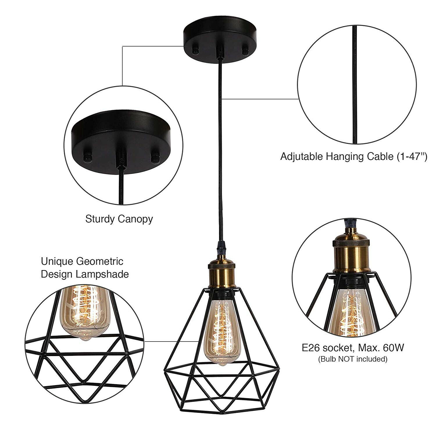 Diamond Cage Pendant Light Ceiling Hanging Light Fixture