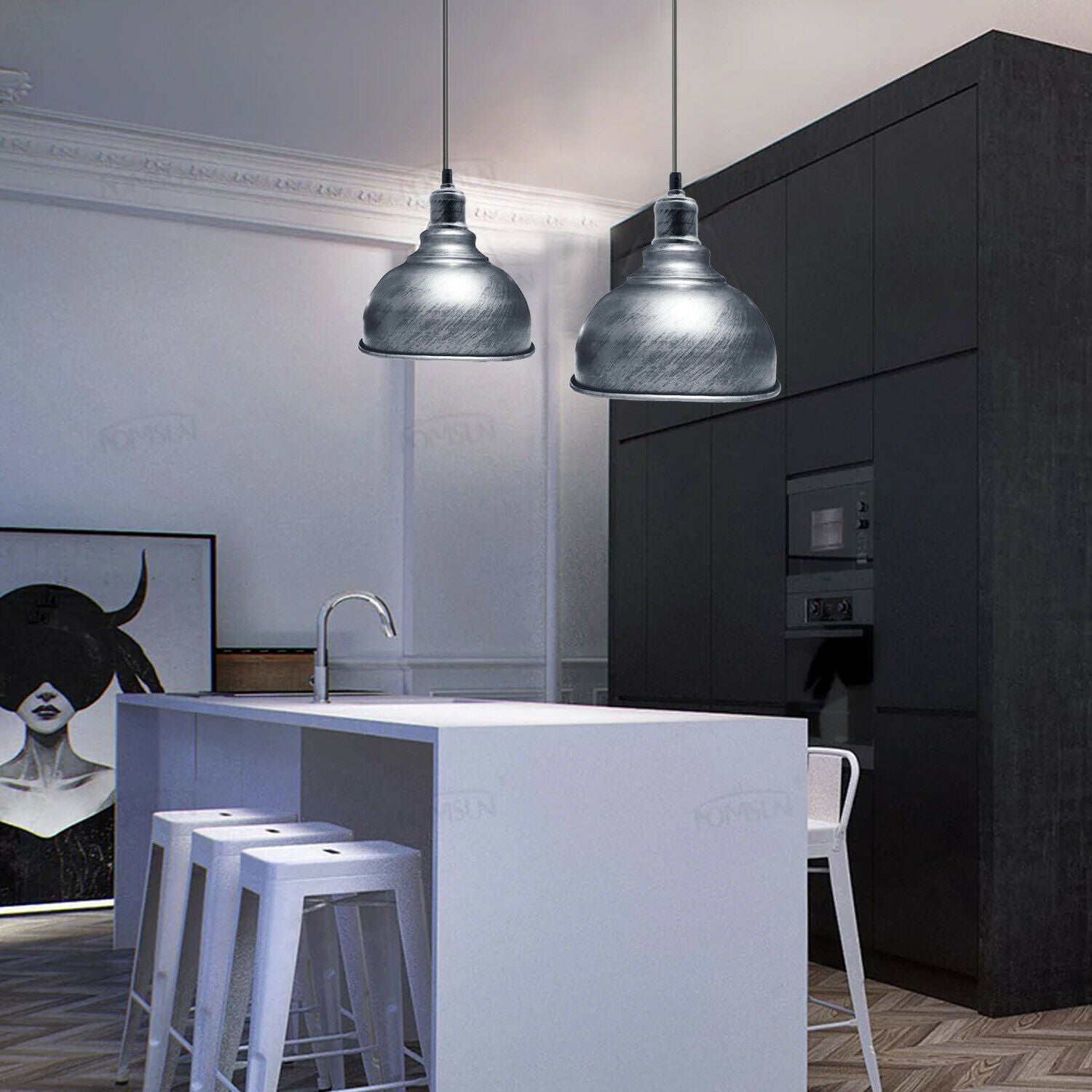 Brushed Silver Retro Pendant Shade Metal Style Lampshade~1855 - LEDSone UK Ltd