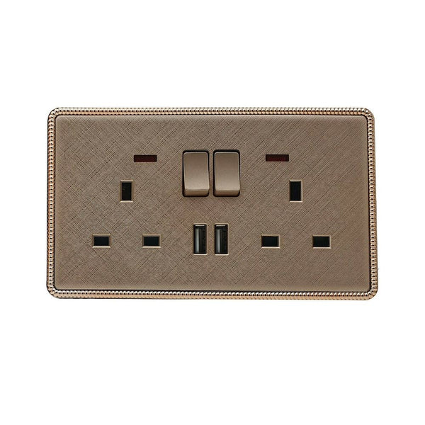 Gouden lichtschakelaar en stopcontact 1-voudig 13 A schroefloos ~2455  – 2-voudige stopcontact met USB