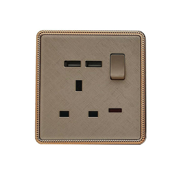 Gouden lichtschakelaar en stopcontact 1-voudig 13 A schroefloos ~2455  – 1-voudig stopcontact met USB