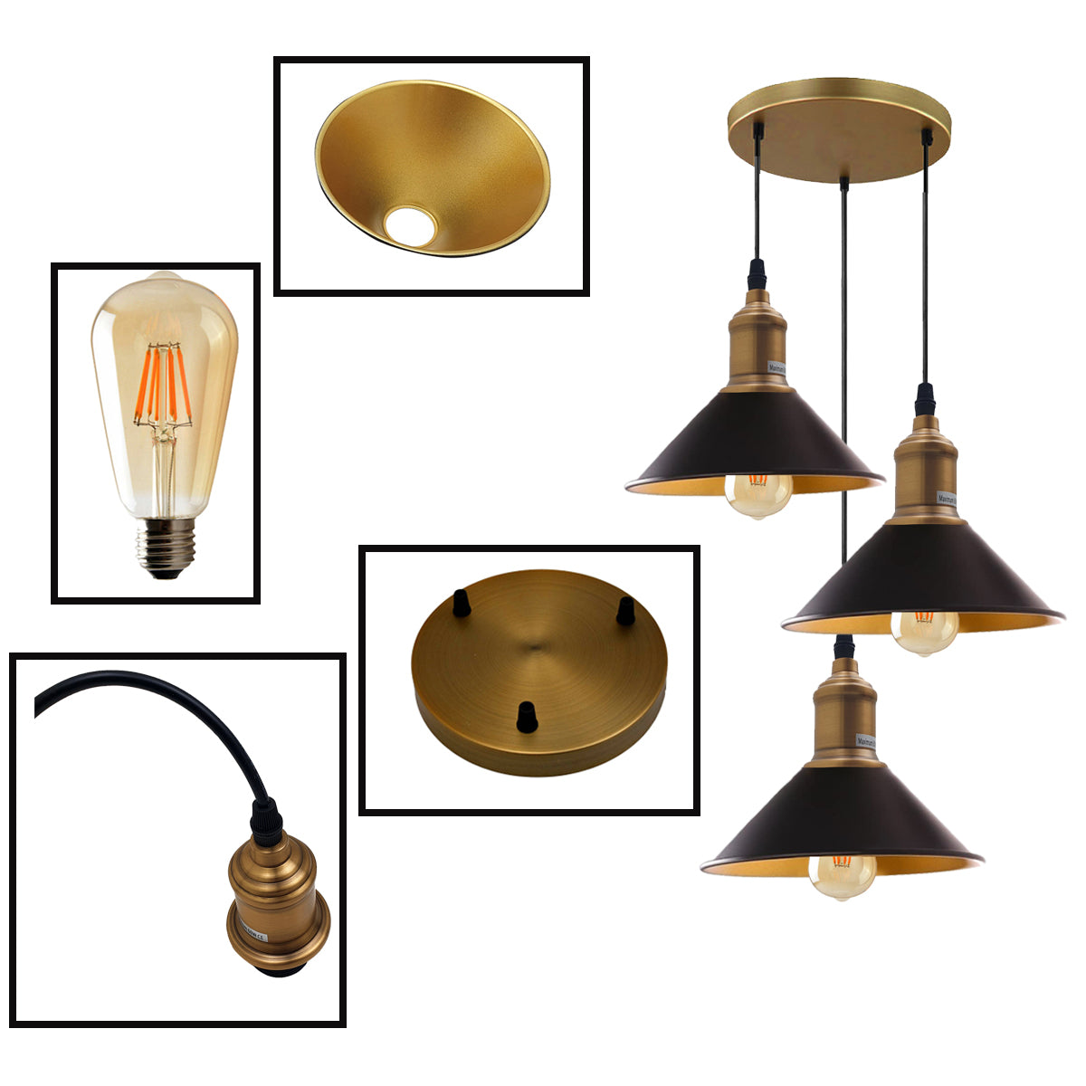 Three Outlet Black Pendant Light 3 Lights Modern Drop Hanging Light~1508 - LEDSone UK Ltd