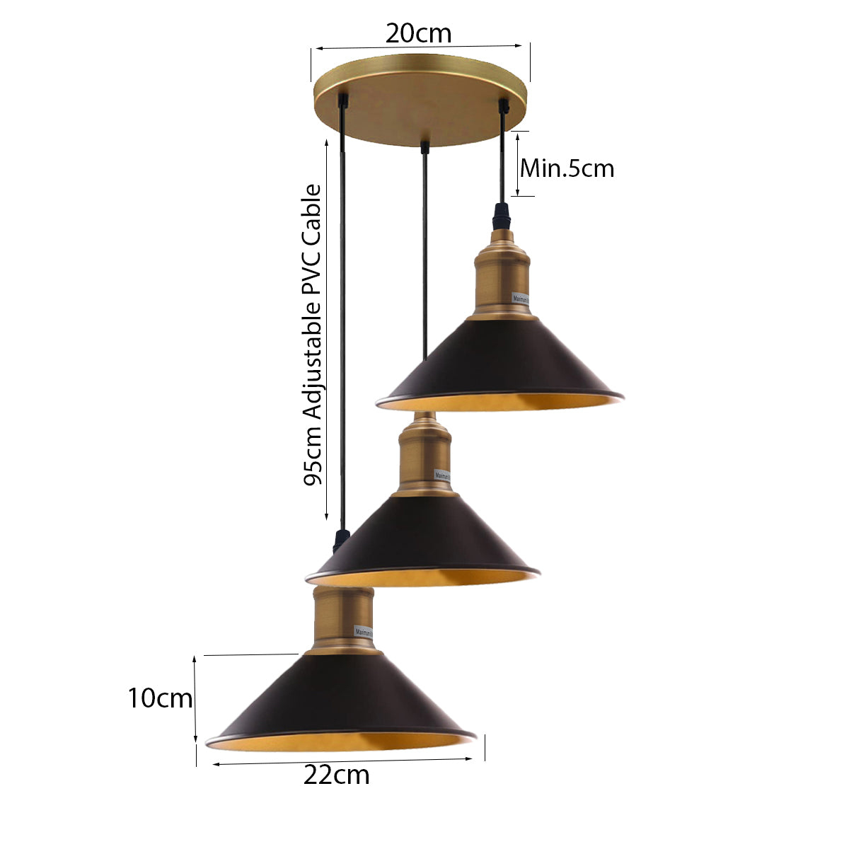 Three Outlet Black Pendant Light 3 Lights Modern Drop Hanging Light~1508 - LEDSone UK Ltd