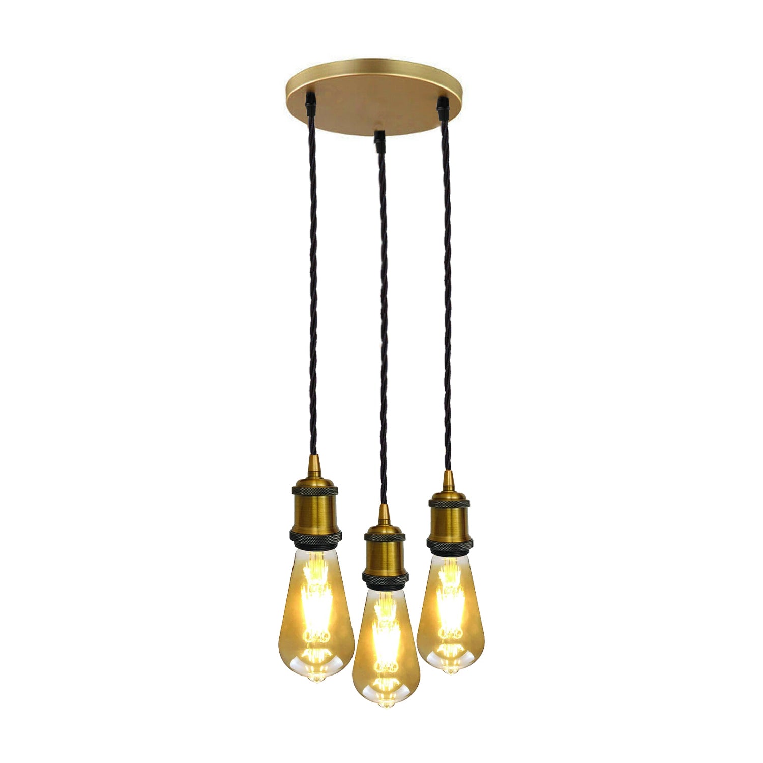 3 Head Pendant Braided Fabric Flex Lamp Holder Fitting Black finish~1283 - LEDSone UK Ltd