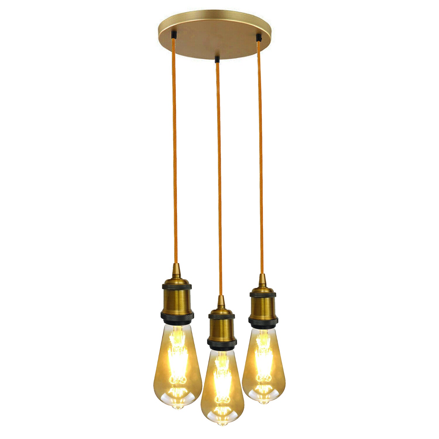 Yellow brass  3 Head Pendant Braided Fabric Flex Lamp Holder Fitting~1284 - LEDSone UK Ltd