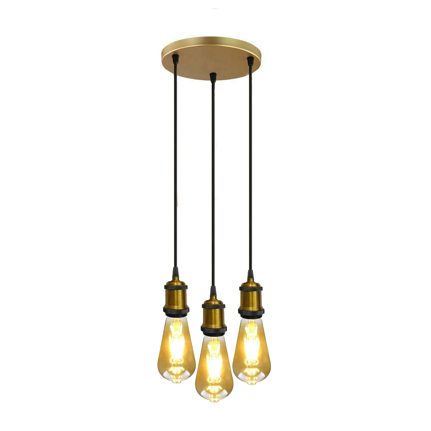 3 Head Pendant Braided Fabric Flex Lamp Holder Fitting Black finish~1283 - LEDSone UK Ltd