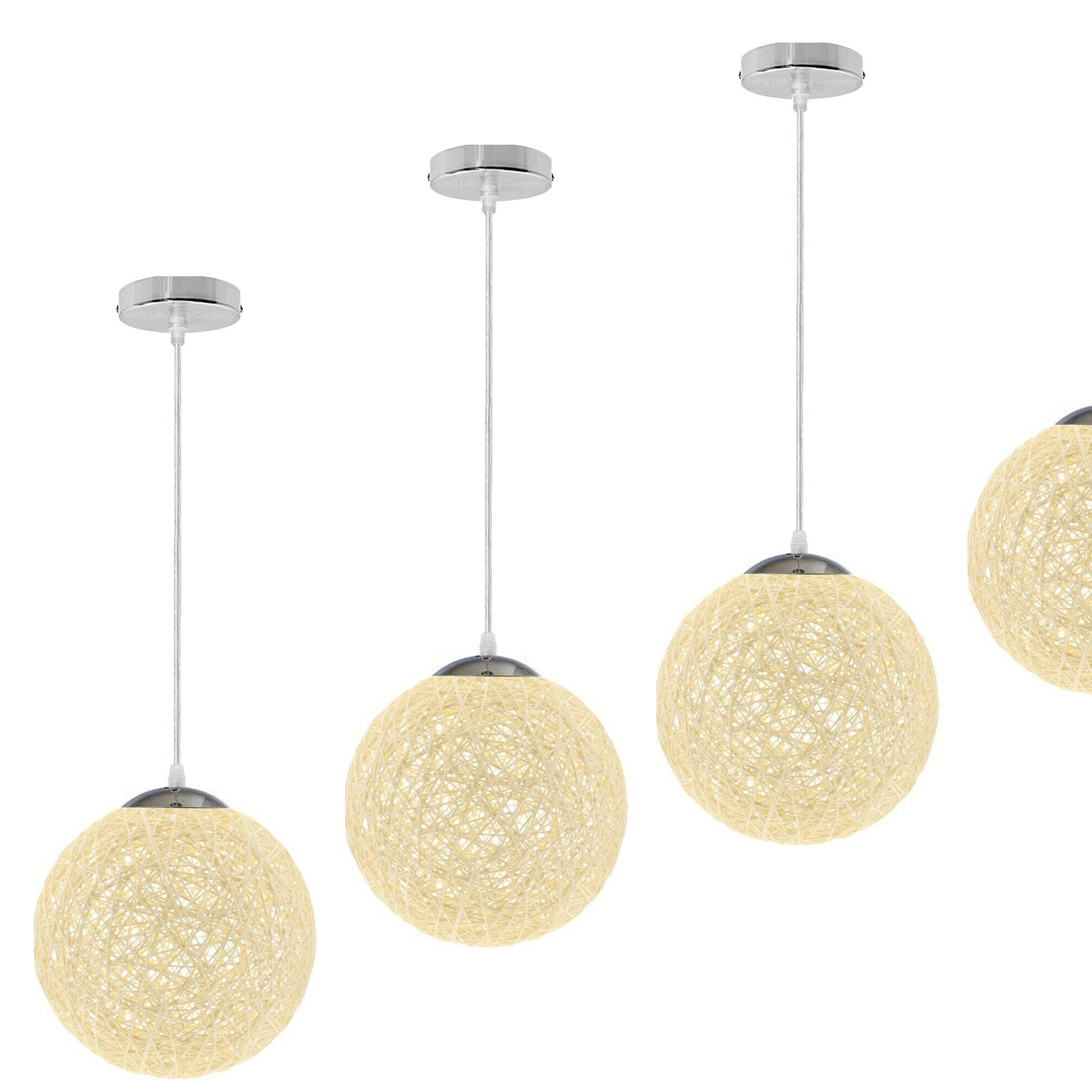 Modern Medium Cream Lattice Wicker Rattan Globe Ball Style Ceiling Pendant Light Lampshade~1809 - LEDSone UK Ltd