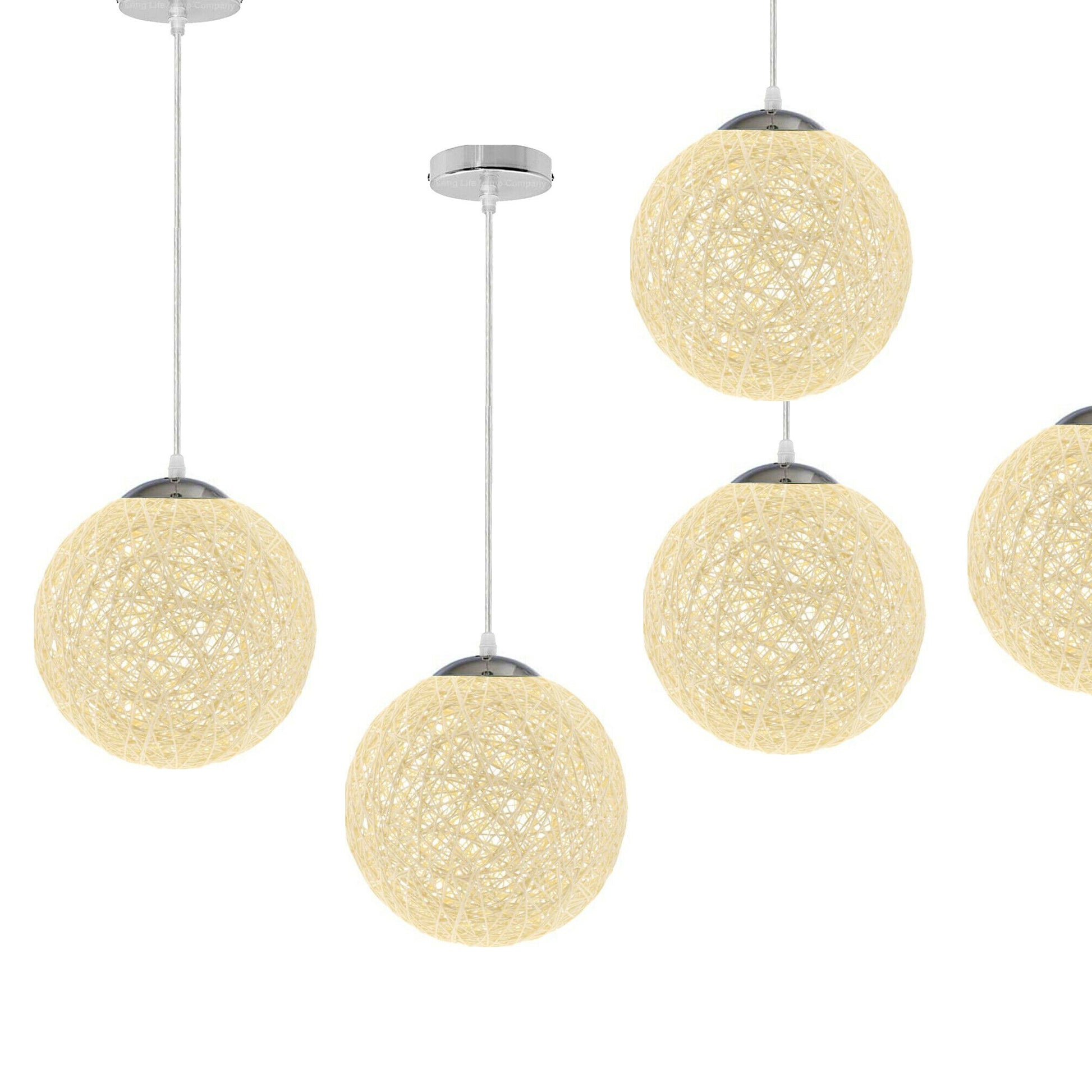 Modern Medium Cream Lattice Wicker Rattan Globe Ball Style Ceiling Pendant Light Lampshade~1809 - LEDSone UK Ltd