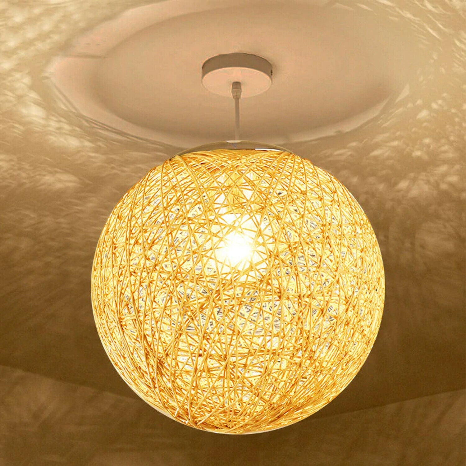 Yellow Modern Lattice Wicker Rattan Globe Ball Style Ceiling Pendant Light Lampshade~3642 - LEDSone UK Ltd