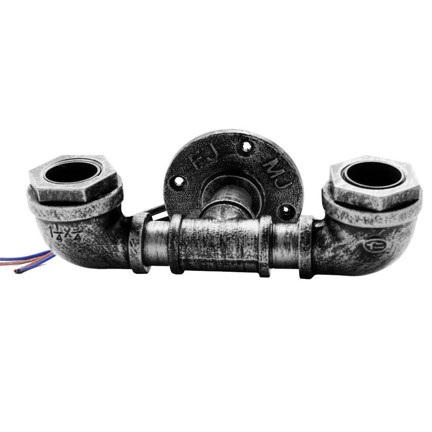 Vintage Brushed Silver Metal Water Pipe Double Head Wall Light~2064 - LEDSone UK Ltd