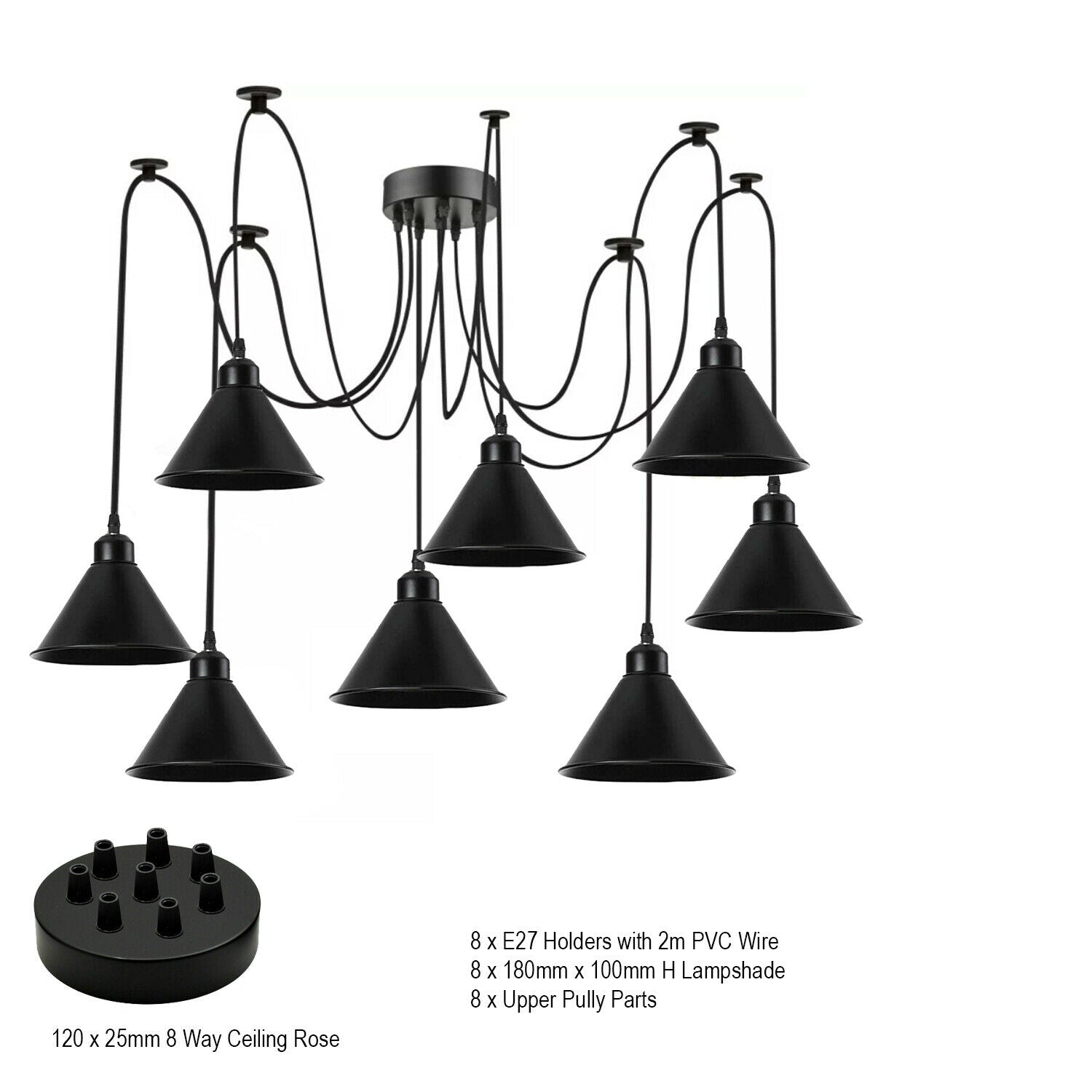 Multi Outlet 8 Way Ceiling Pendant Light For 2m PVC Cable~1571 - LEDSone UK Ltd