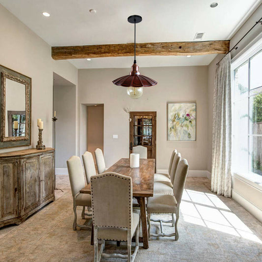 Rustic Red Wavy Metal Ceiling Pendant Light~1486 - LEDSone UK Ltd