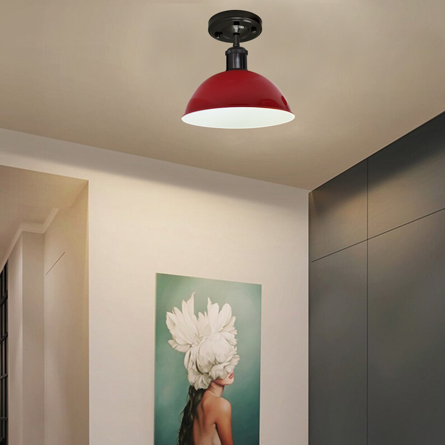 Red Semi-Flush Ceiling Light Modern Home 