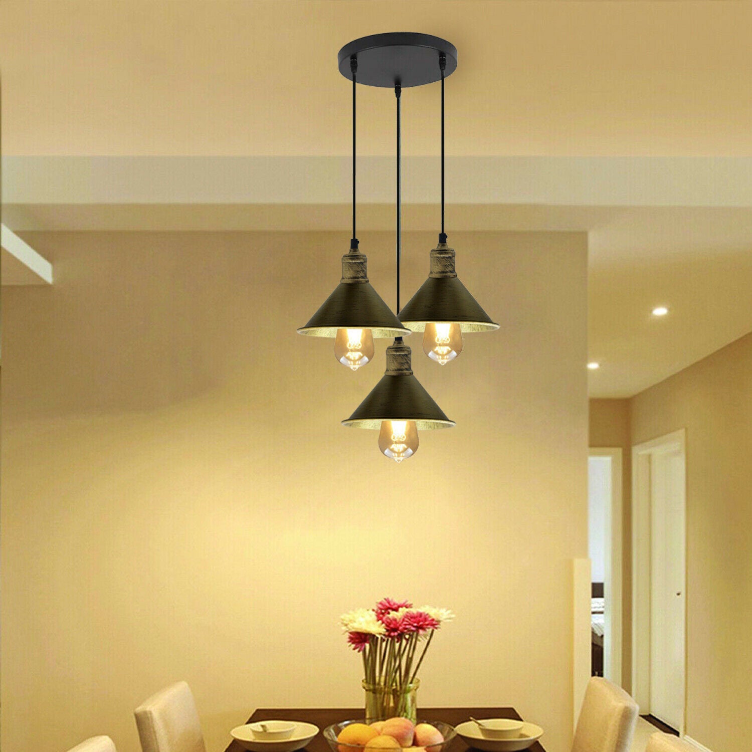 3 Head Pendant Light Chandeliers Industrial Metal Cage Wire Frame Loft Ceiling~1543 - LEDSone UK Ltd