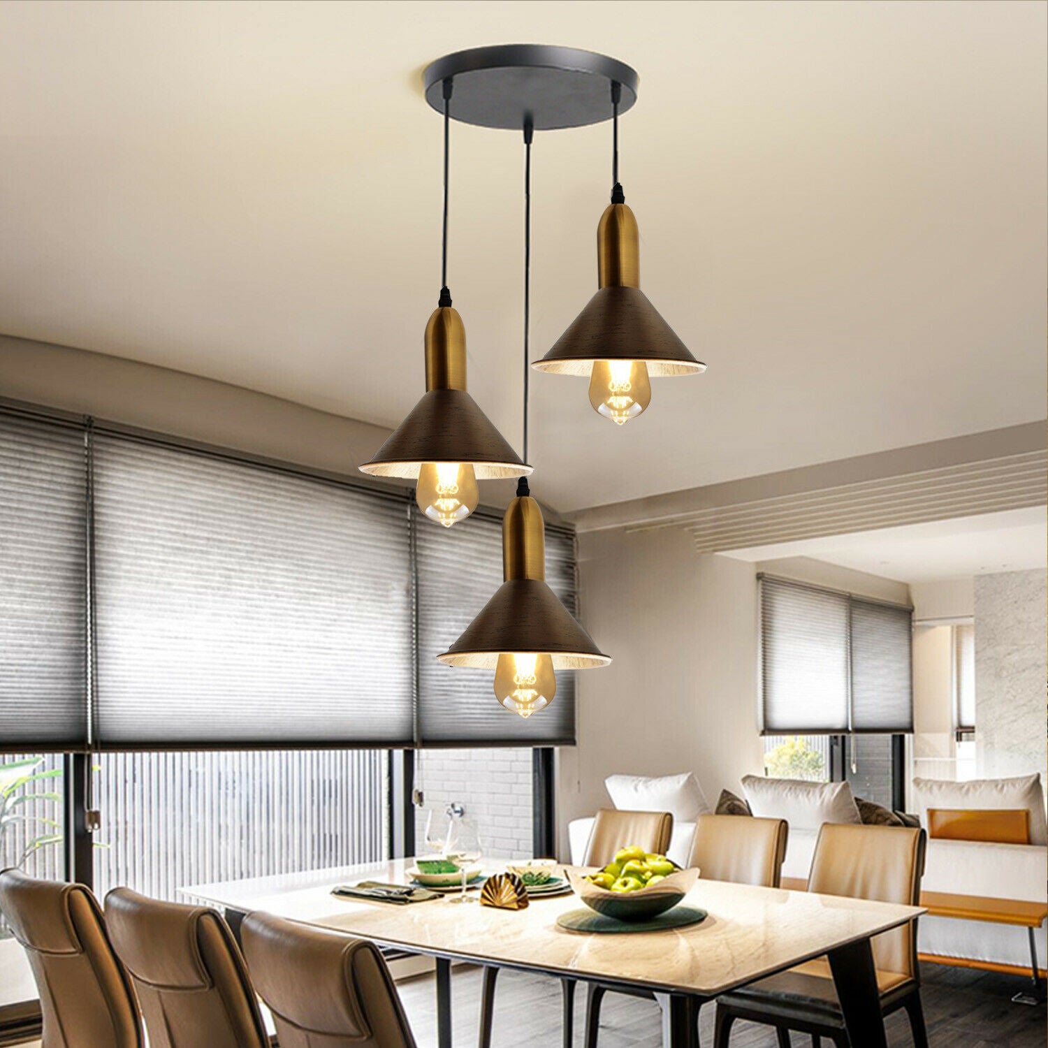 Brushed Copper 3 Point Multi Drop Outlet Ceiling Light~1584 - LEDSone UK Ltd