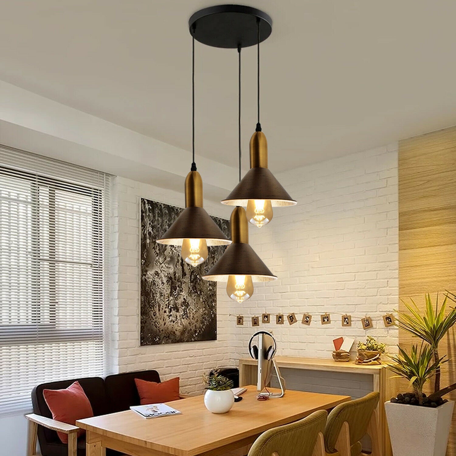 Brushed Copper 3 Point Multi Drop Outlet Ceiling Light~1584 - LEDSone UK Ltd