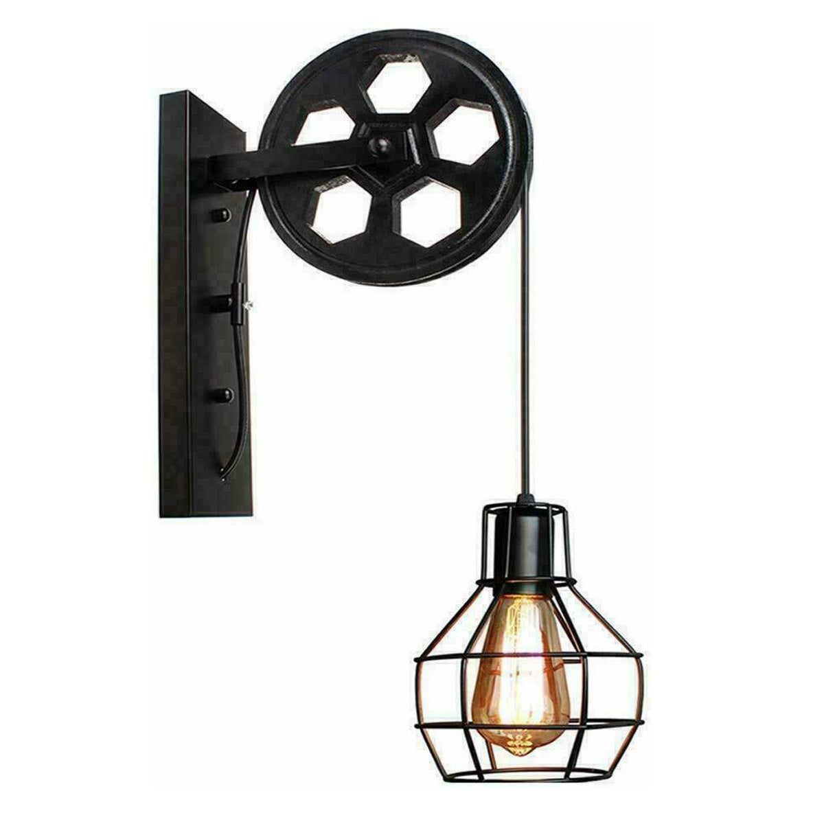 LEDSone industrial vintage Black Industrial Pulley Wheel Style Cage Light~1914 - LEDSone UK Ltd