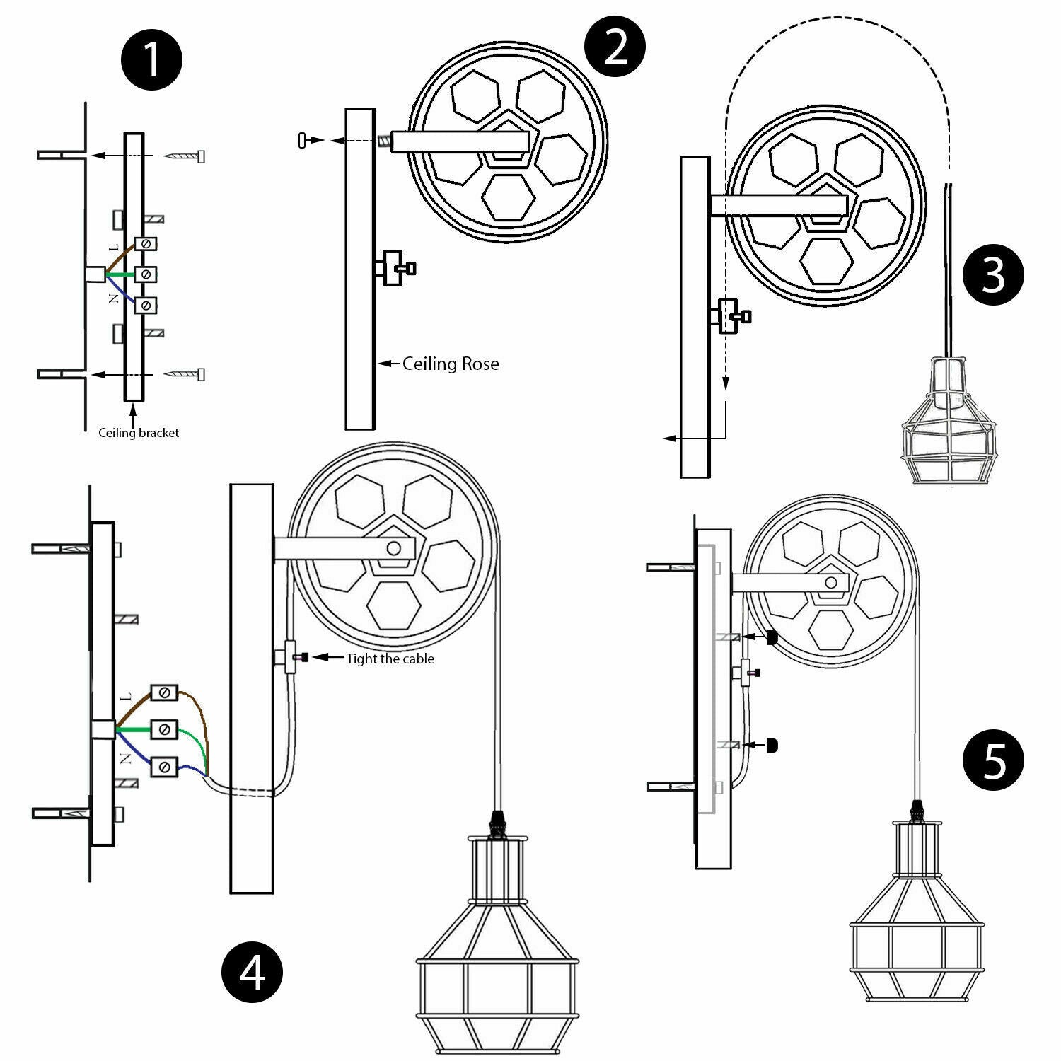 LEDSone industrial vintage Black Industrial Pulley Wheel Style Cage Light~1914 - LEDSone UK Ltd