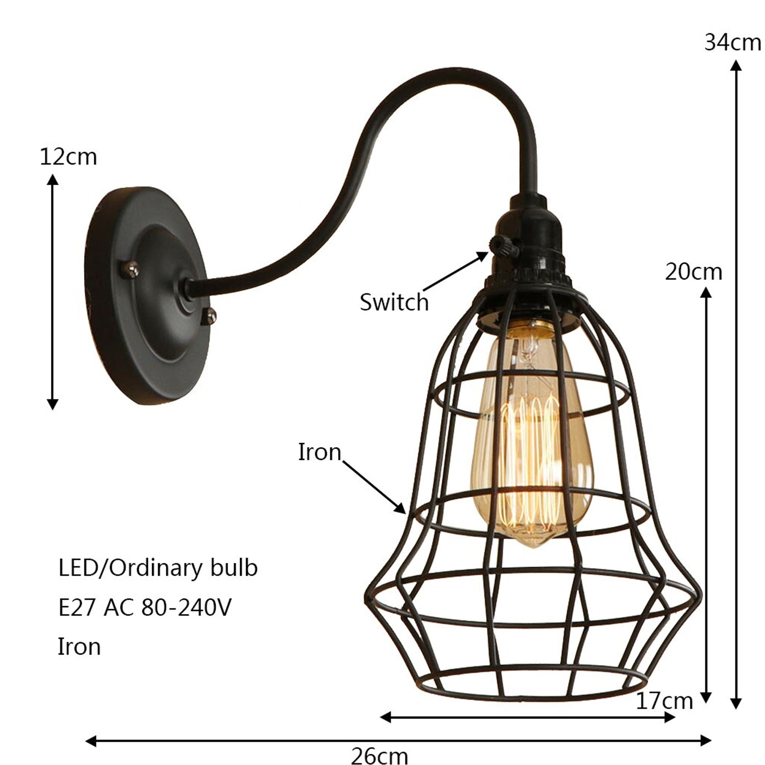 Vintage Industrial Retro Wall Light Rustic Pulley Indoor Sconce Lamp Fixture~2669 - LEDSone UK Ltd