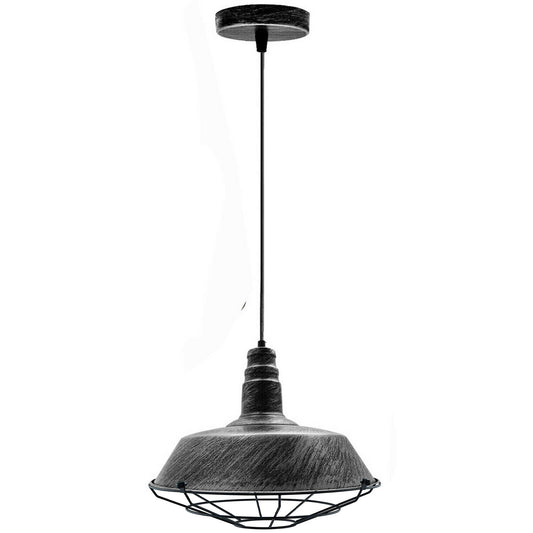 Modern Farmhouse Pendant Light Brushed Silver Barn Shade
