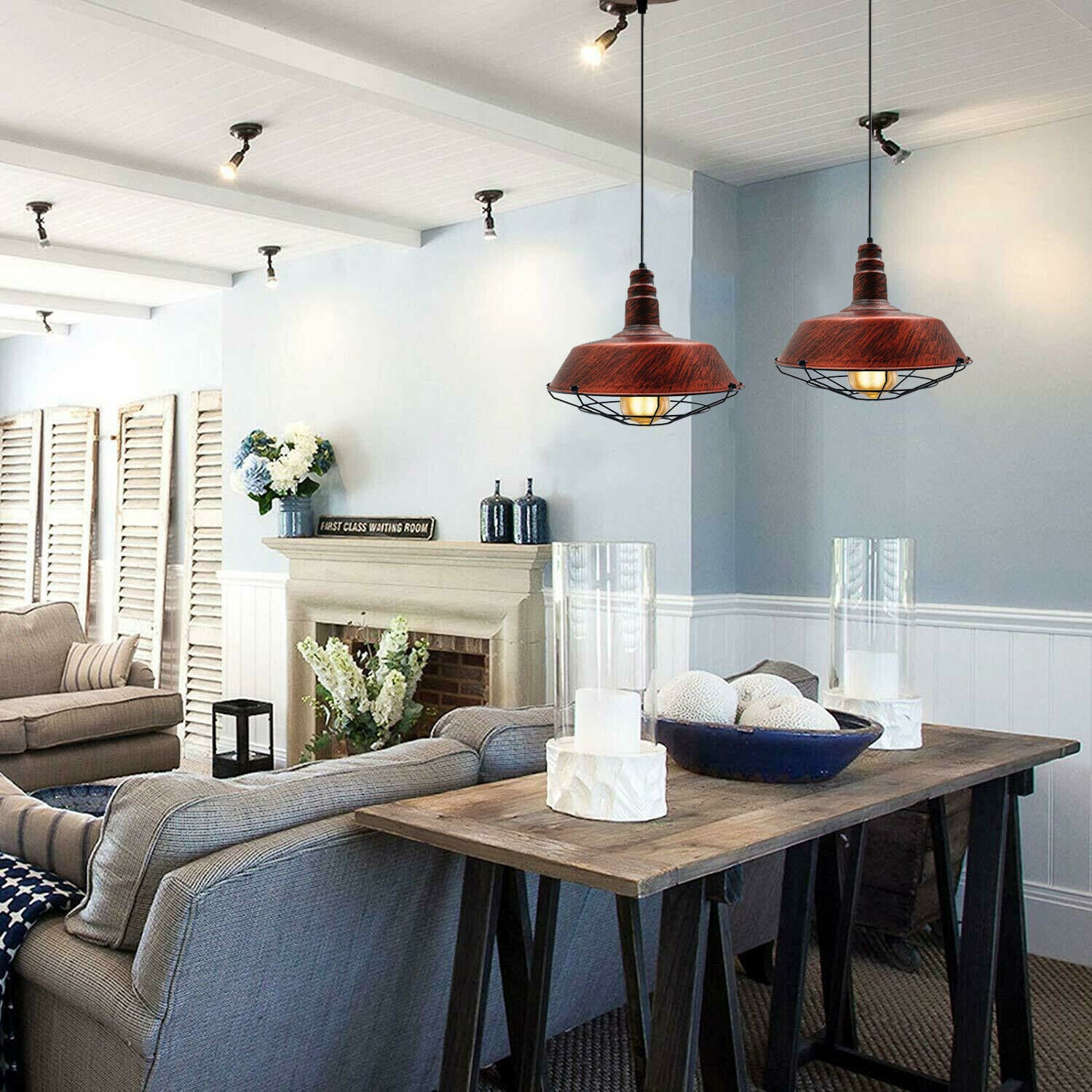 Rustic Red Rustic Pendant Light Industrial Single Ceiling Hanging Lighting Fixture~1552 - LEDSone UK Ltd