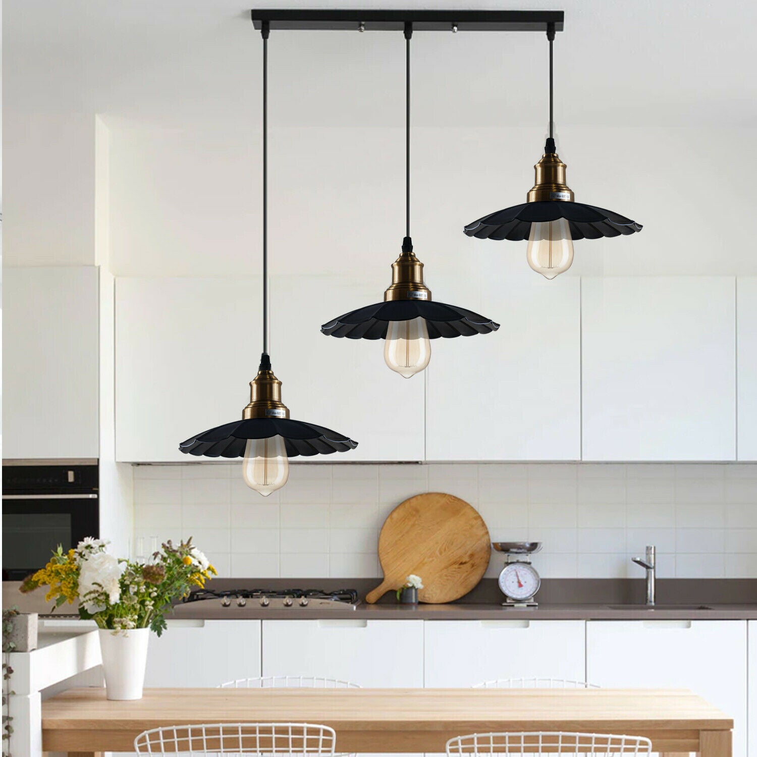 Modern Black 3 Pendant Light with Gold holder