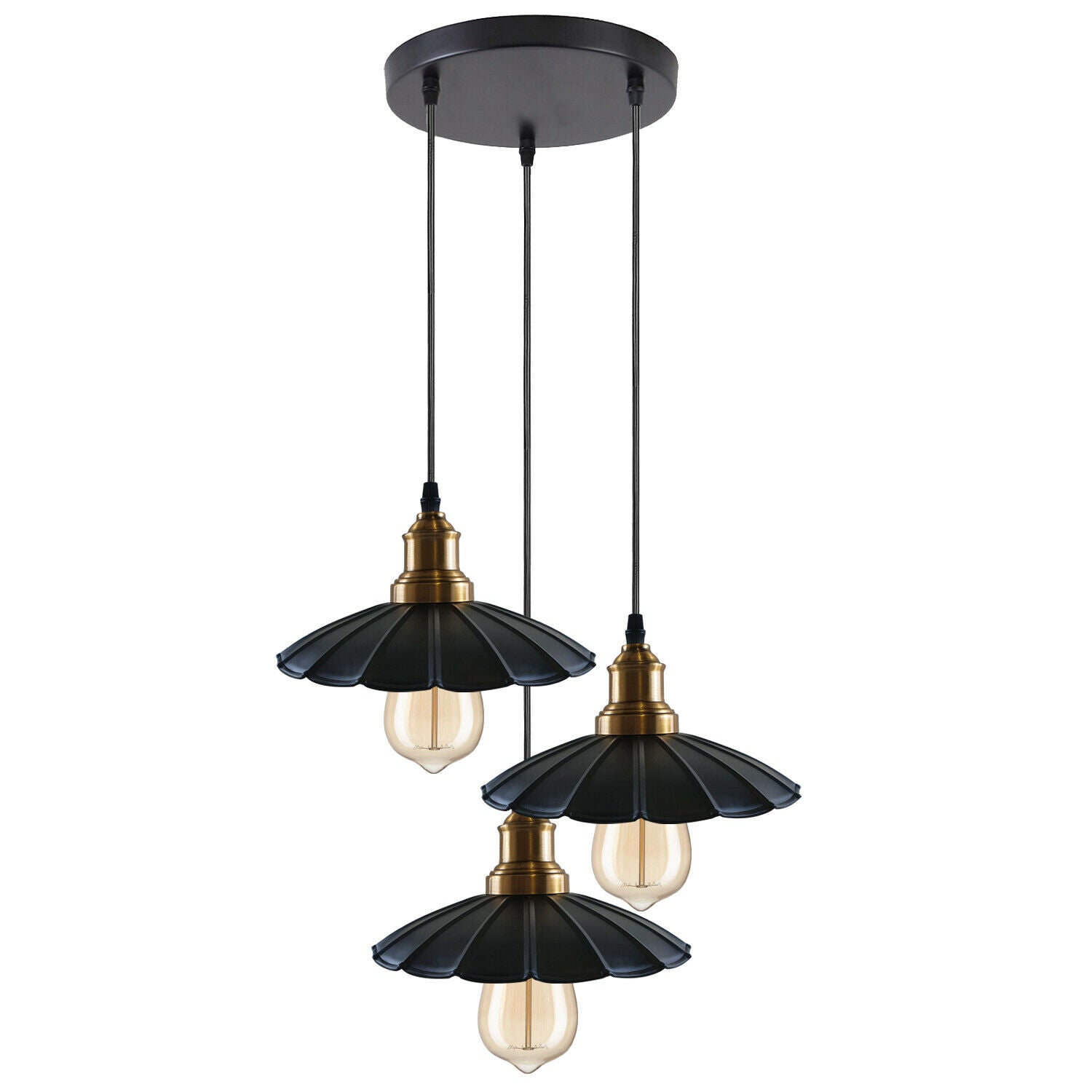 3 Outlet Black Wavy Metal Ceiling Pendant Light~1488 - LEDSone UK Ltd