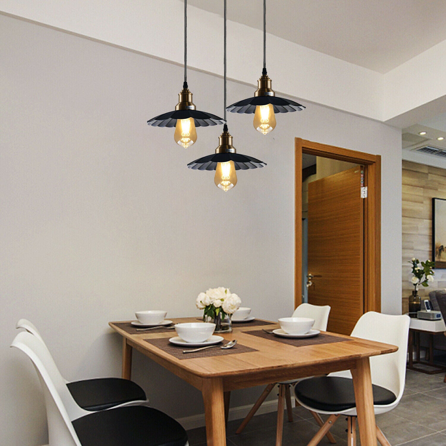 3 Outlet Black Wavy Metal Ceiling Pendant Light~1488 - LEDSone UK Ltd