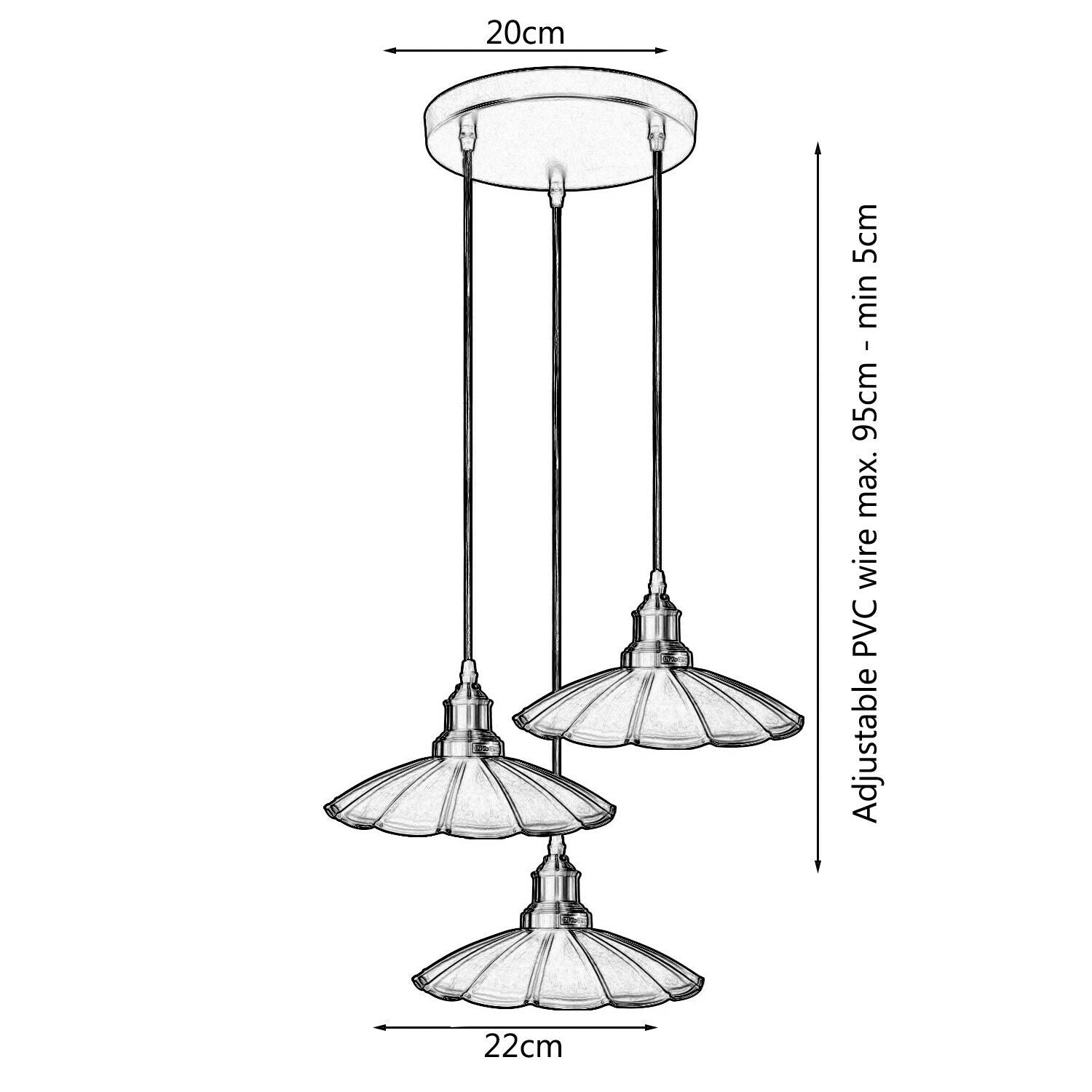 3 Outlet Black Wavy Metal Ceiling Pendant Light~1488 - LEDSone UK Ltd