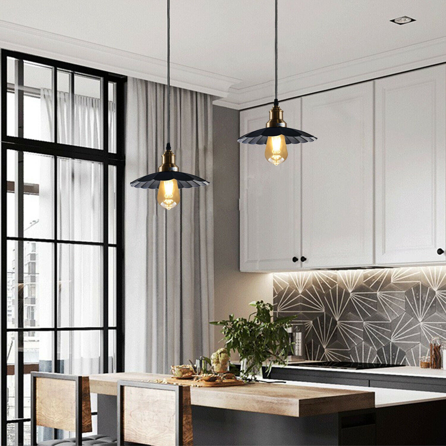 Black Wavy Metal Ceiling Pendant Light~1489 - LEDSone UK Ltd