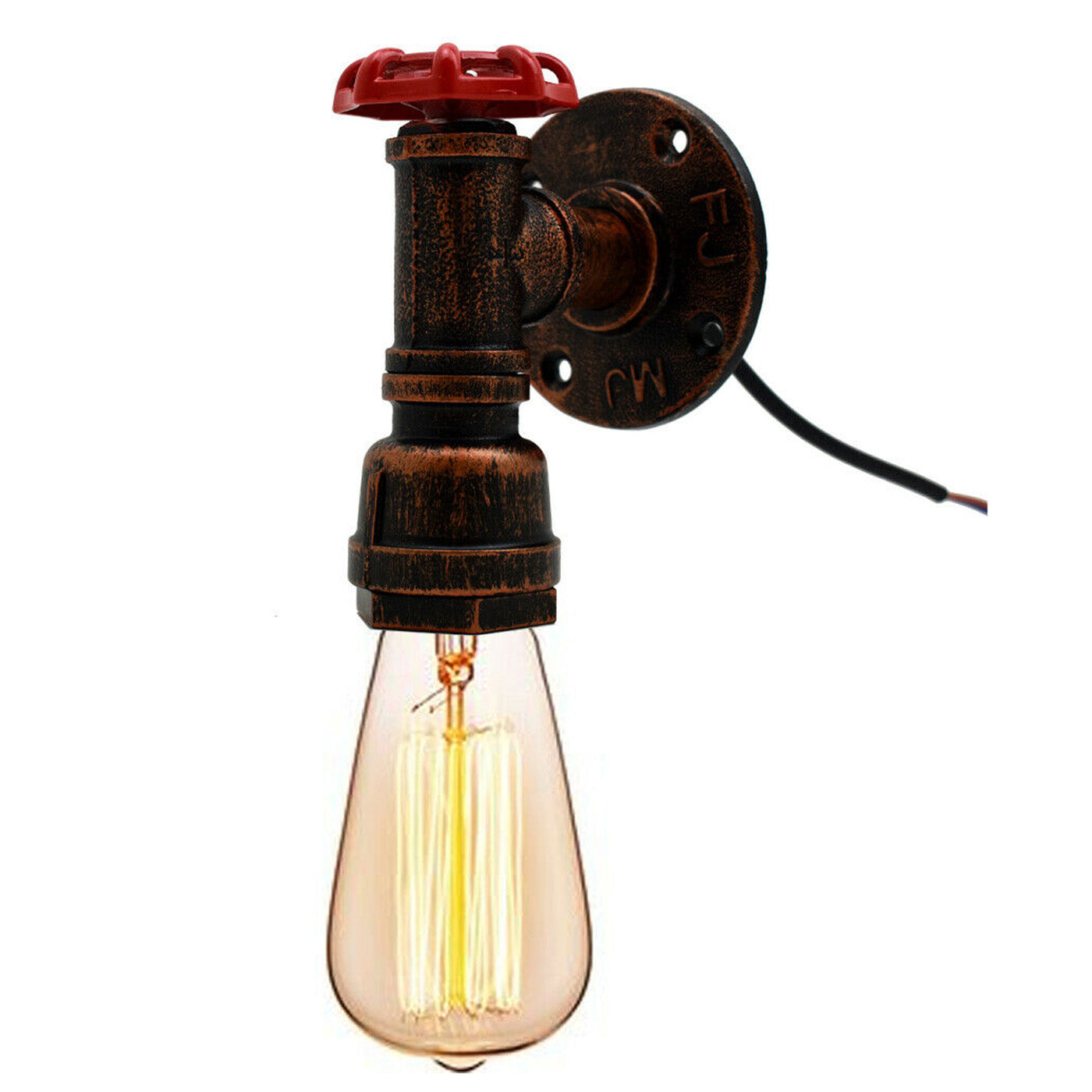 Vintage Rustic Red Metal Water Pipe Wall Sconce Light Holder with Wheel~2068 - LEDSone UK Ltd