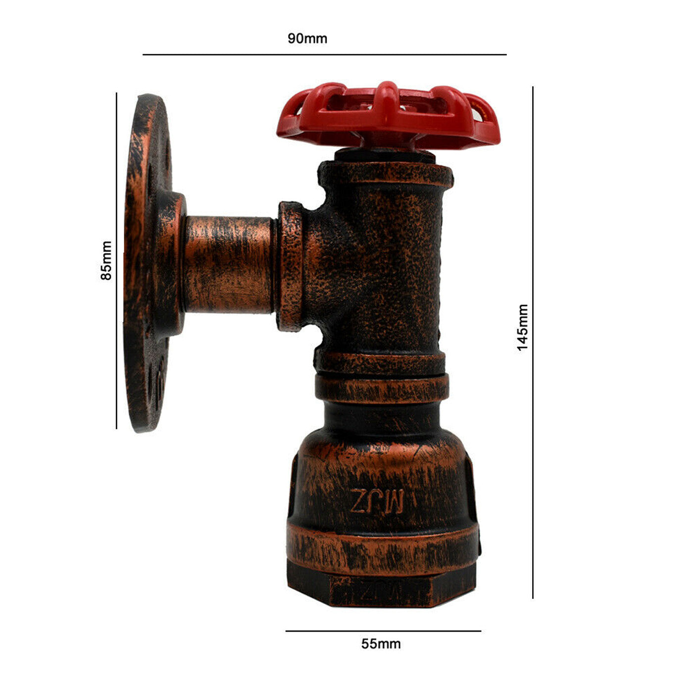 Vintage Rustic Red Metal Water Pipe Wall Sconce Light Holder with Wheel~2068 - LEDSone UK Ltd