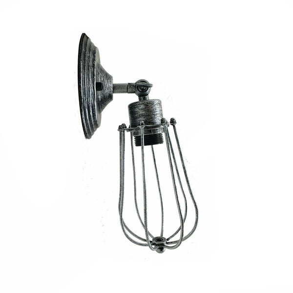 Vintage industriële kooi wandlamp plafondlamp veranda lamp ~3549 – Geborsteld zilver / Nee