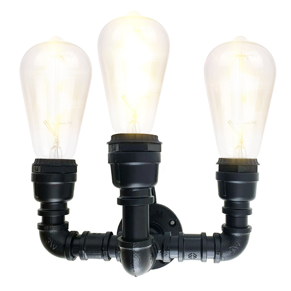 Black Water Pipe Wall Sconce Metal 3 Head Vintage Industrial Wall Light~2891 - LEDSone UK Ltd