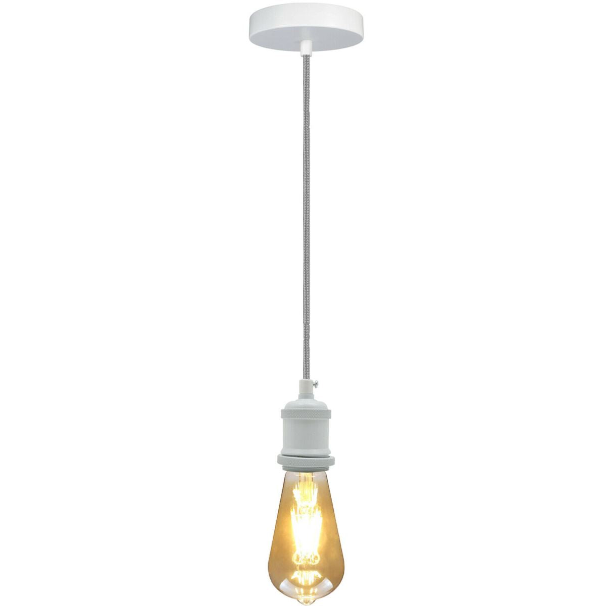 2m Grey Round Cable E27 Base White Pendant Holder~1726 - LEDSone UK Ltd