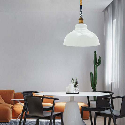 White Metal Ceiling Pendant Shade Modern Hemp Hanging Retro Light~1935 - LEDSone UK Ltd