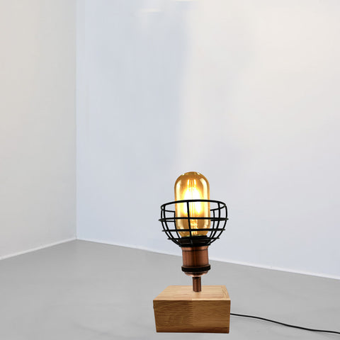 Tafellamp met houten voet, vintage gloeilamp, nachtkastje, stekker in retro-lamp~2459