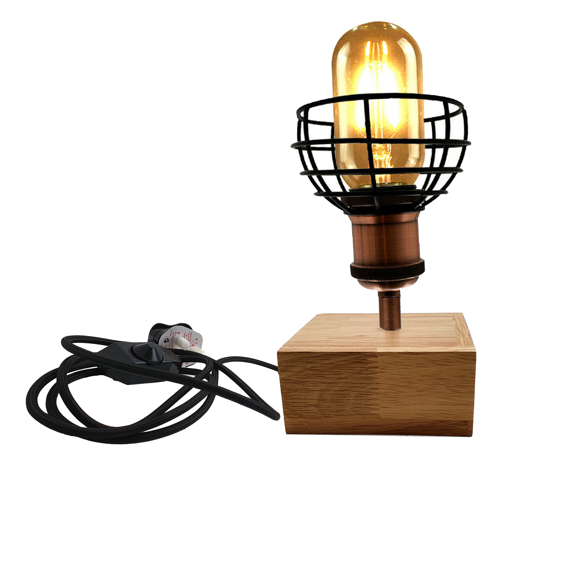 Wooden Base Table Lamp Vintage Filament Light Bulb Bedside Plug in Retro Light~2459 - LEDSone UK Ltd